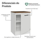 Balcão de Cozinha 60 cm 1 Porta Branco Tampo Rustic Agata Madesa