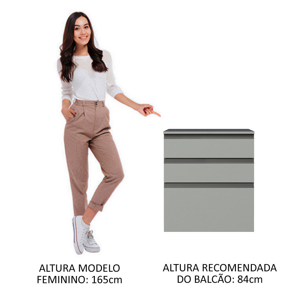 Balcão 60 cm 3 Gavetas Suspenso Cinza Nice Madesa