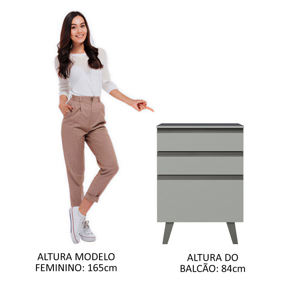 Balcão 60 cm 3 Gavetas Com Pés Cinza Nice Madesa
