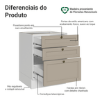 Balcão de Cozinha 60 cm 3 Gavetas (Sem Tampo) Branco/Crema Vik Madesa
