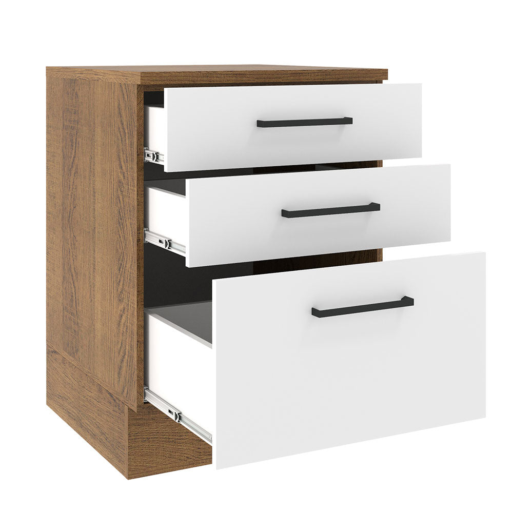 Balcão Madesa Agata 60 cm 3 Gavetas Rustic/Branco