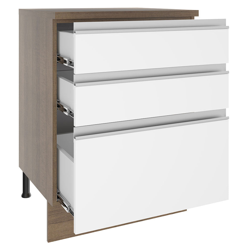 Balcão Madesa Glamy 60 cm 3 Gavetas Rustic/Branco