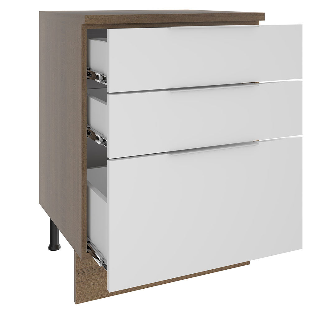 Balcão Madesa Stella 60 cm 3 Gavetas Rustic/Branco