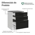 Balcão Madesa Agata 60 cm 3 Gavetas Branco/Preto
