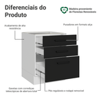 Balcão de Cozinha 60 cm 3 Gavetas (Sem Tampo) Branco/Preto Agata Madesa