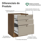 Balcão de Cozinha 60 cm 3 Gavetas (Sem Tampo) Rustic/Crema Vik Madesa