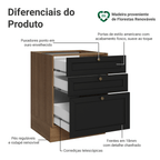 Balcão de Cozinha 60 cm 3 Gavetas (Sem Tampo) Rustic/Preto Vik Madesa
