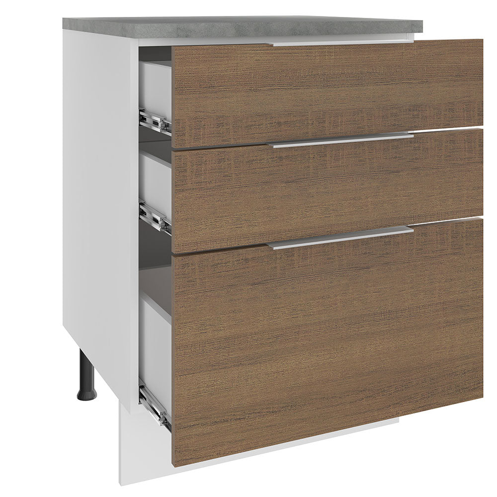 Balcão Madesa Stella 60 cm 3 Gavetas Branco/Rustic