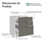 Balcão de Cozinha 60 cm 3 Gavetas (Sem Tampo) Branco/Cinza Vik Madesa