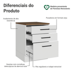 Balcão de Cozinha 60 cm 3 Gavetas Branco Tampo Rustic Agata Madesa