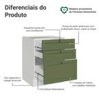 Balcão de Cozinha 60 cm 3 Gavetas (Sem Tampo) Branco/Verde Vik Madesa
