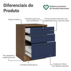 Balcão de Cozinha 60 cm 3 Gavetas Rustic/Azul Vik Madesa