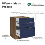 Balcão de Cozinha 60 cm 3 Gavetas (Sem Tampo) Rustic/Azul Vik Madesa