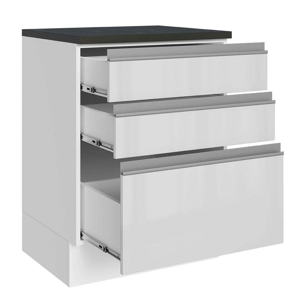 Balcão Madesa Acordes 100% MDF 60 cm 3 Gavetas Frentes Branco Brilho