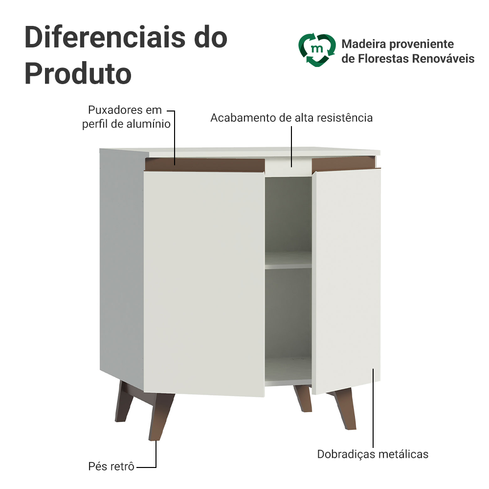 Balcão Madesa Reims 70 cm 2 Portas - Branco