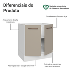 Balcão de Cozinha 70 cm 2 Portas (Sem Tampo) Branco/Crema Agata Madesa
