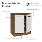 Balcão de Cozinha Madesa Agata 70 cm 2 Portas Rustic/Branco