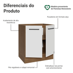 Balcão de Cozinha 70 cm 2 Portas (Sem Tampo) Rustic/Branco Agata Madesa