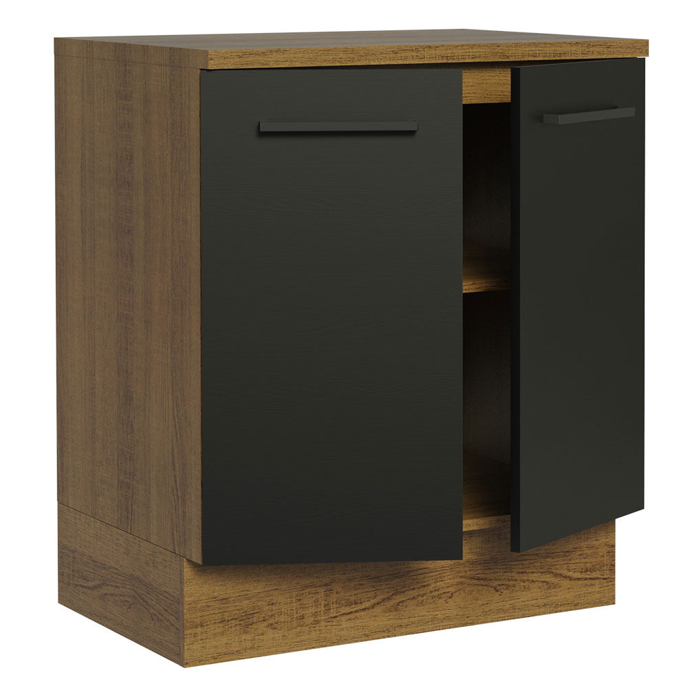 Balcão de Cozinha Madesa Agata 70 cm 2 Portas Rustic/Preto