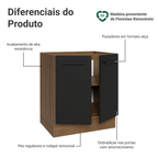Balcão de Cozinha 70 cm 2 Portas (Sem Tampo) Rustic/Preto Agata Madesa
