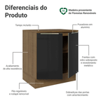 Balcão de Cozinha 70 cm 2 Portas Rustic/Preto Lux Madesa
