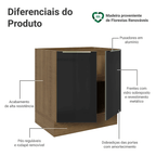 Balcão de Cozinha 70 cm 2 Portas (Sem Tampo) Rustic/Preto Lux Madesa