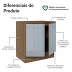 Balcão de Cozinha 70 cm 2 Portas Rustic/Cinza Lux Madesa