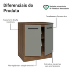 Balcão de Cozinha Madesa Agata 70 cm 2 Portas Rustic/Cinza
