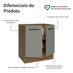 Balcão de Cozinha 70 cm 2 Portas (Sem Tampo) Rustic/Cinza Agata Madesa