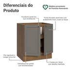 Balcão de Cozinha 70 cm 2 Portas (Sem Tampo) Rustic/Cinza Vik Madesa
