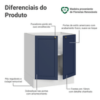 Balcão de Cozinha 70 cm 2 Portas (Sem Tampo) Branco/Azul Vik Madesa