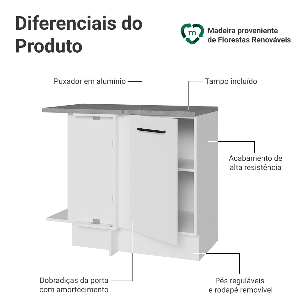 Balcão de Canto Madesa Agata 1 Porta Branco