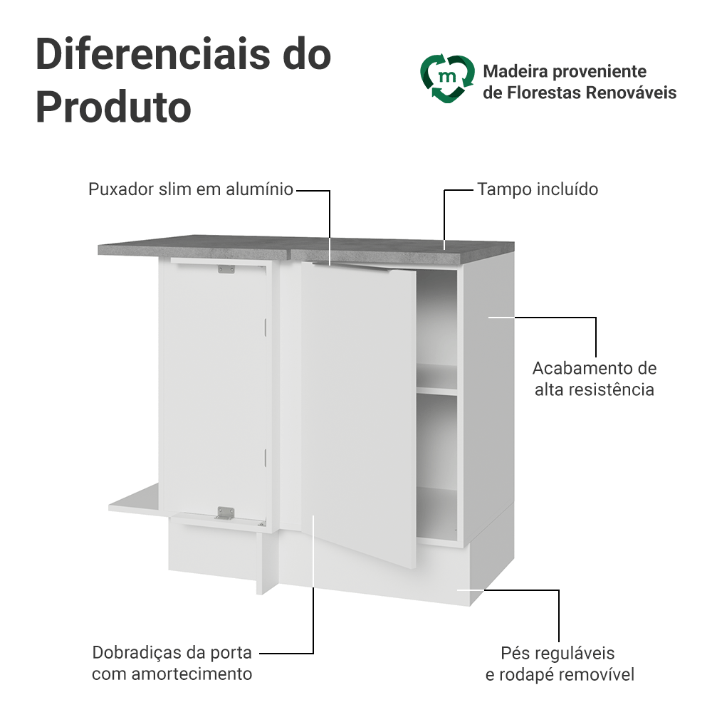 Balcão de Canto Madesa Stella 1 Porta Branco