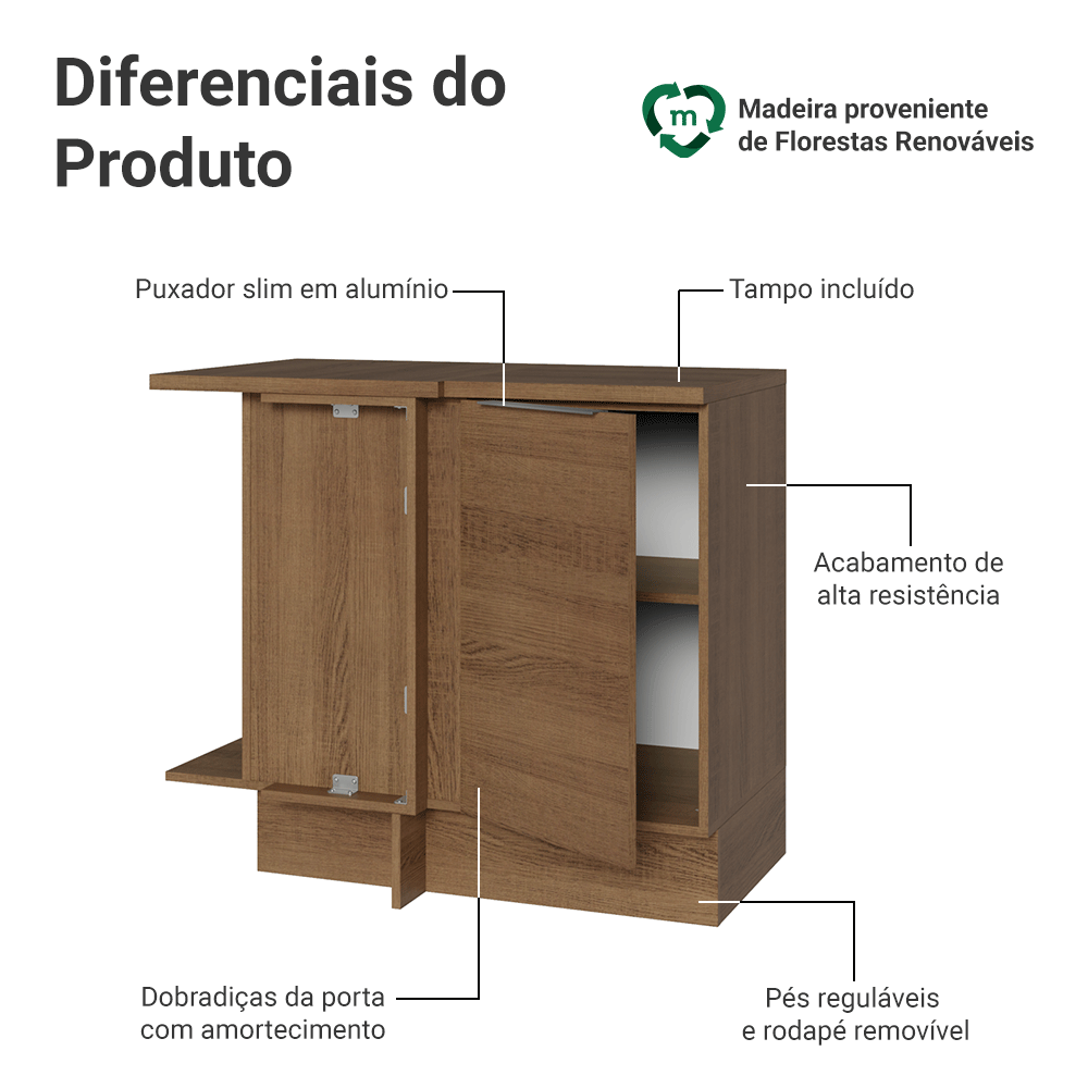 Balcão de Canto Madesa Stella 1 Porta Rustic