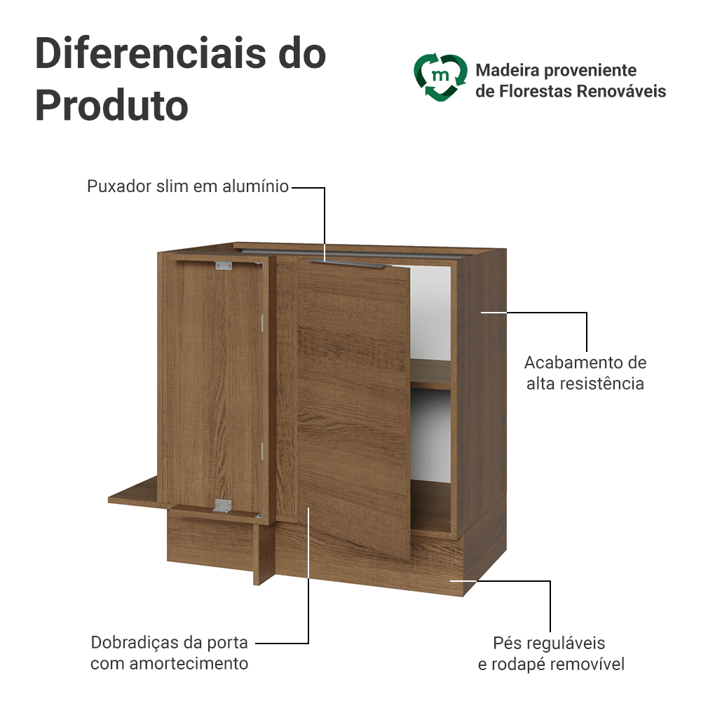 Balcão de Canto 1 Porta (Sem Tampo) Rustic Stella Madesa