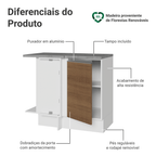 Balcão de Canto Madesa Glamy 1 Porta Branco/Rustic