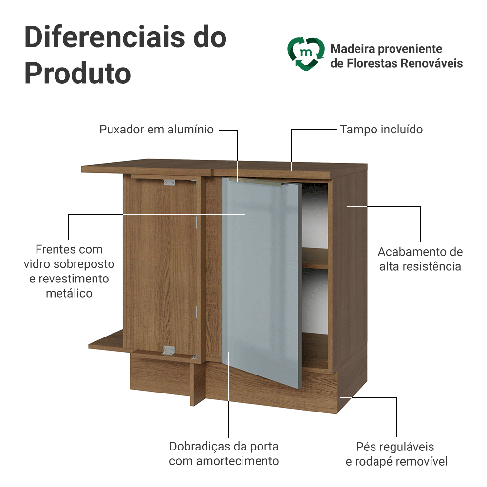 Balcão de Canto 1 Porta Rustic/Cinza Lux Madesa