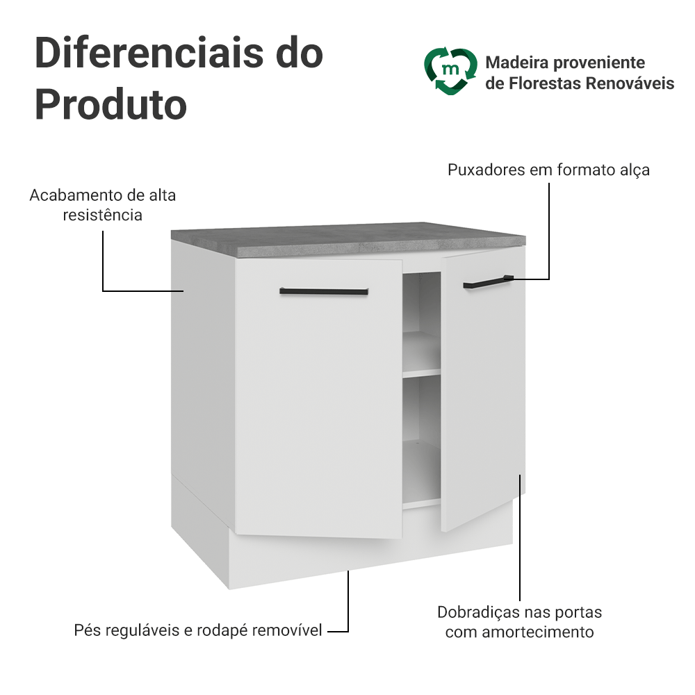Balcão Madesa Agata 80 cm 2 Portas Branco