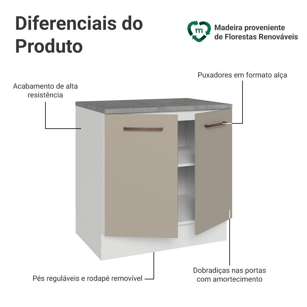 Balcão 80 cm 2 Portas Branco/Crema Agata Madesa