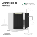 Balcão de Cozinha 80 cm 2 Portas (Sem Tampo) Branco/Preto Lux Madesa