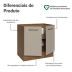 Balcão de Cozinha 80 cm 2 Portas (Sem Tampo) Rustic/Crema Agata Madesa