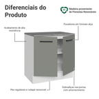 Balcão Madesa Agata 80 cm 2 Portas Branco/Cinza