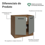 Balcão de Cozinha 80 cm 2 Portas (Sem Tampo) Rustic/Cinza Agata Madesa