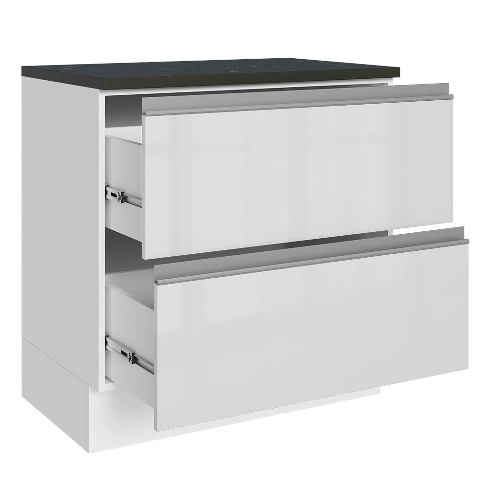 Balcão Madesa Acordes 100% MDF 80 cm 2 Gavetas Frentes Branco Brilho