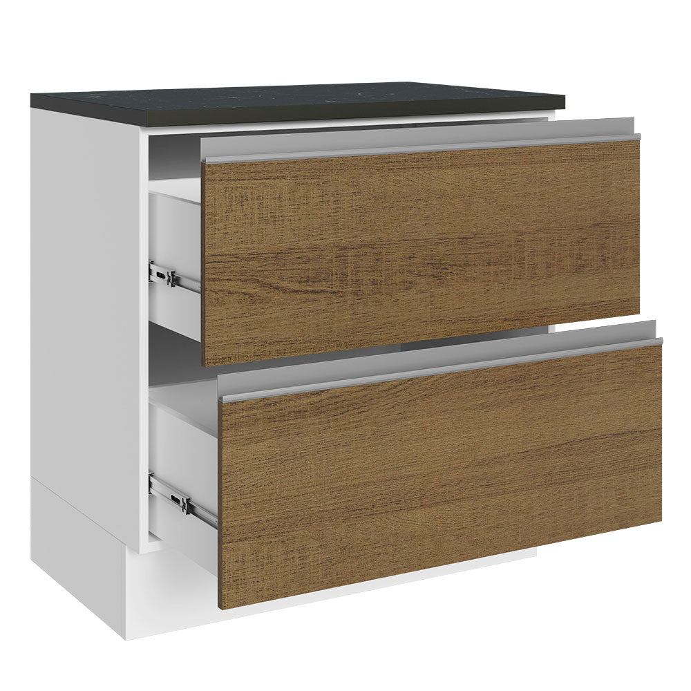 Balcão Madesa Acordes 100% MDF 80 cm 2 Gavetas Branco/Rustic