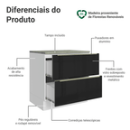Balcão de Cozinha 80 cm 2 Gavetas Branco/Preto Lux Madesa