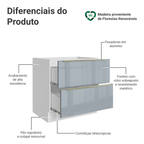 Balcão de Cozinha 80 cm 2 Gavetas (Sem Tampo) Branco/Cinza Lux Madesa