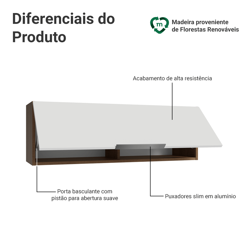 Armário Aéreo 100 cm 1 Porta Basculante Rustic/Branco Stella Madesa