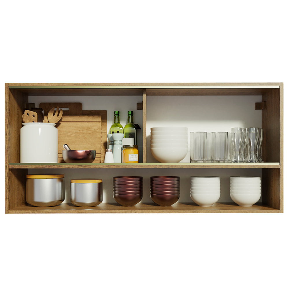 Armário Aéreo Madesa Emilly 2 Portas de Correr de Vidro Reflex com Nicho Aberto Rustic