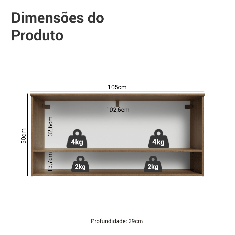 Armário Aéreo 105 cm 1 Porta Basculante Rustic/Branco Lille Madesa